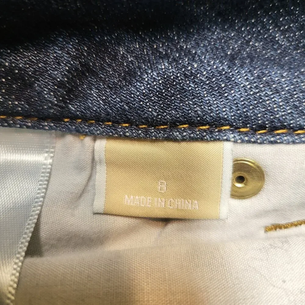 Michael Kors Jeans Womens 8 Blue Straight Leg Distressed Denim Stretch